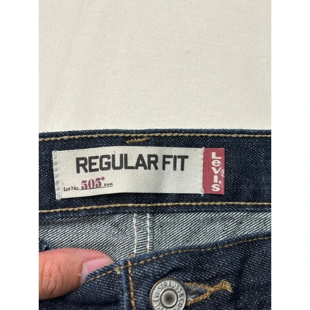 Levis 505 Regular Fit Straight Leg Dark Wash Denim Jeans Mens 34x32 Indigo